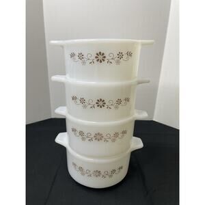 Vintage Pyr-o-rey Dynaware White Milk Glass Casserole Dish Daisy 4.5” Set of 4